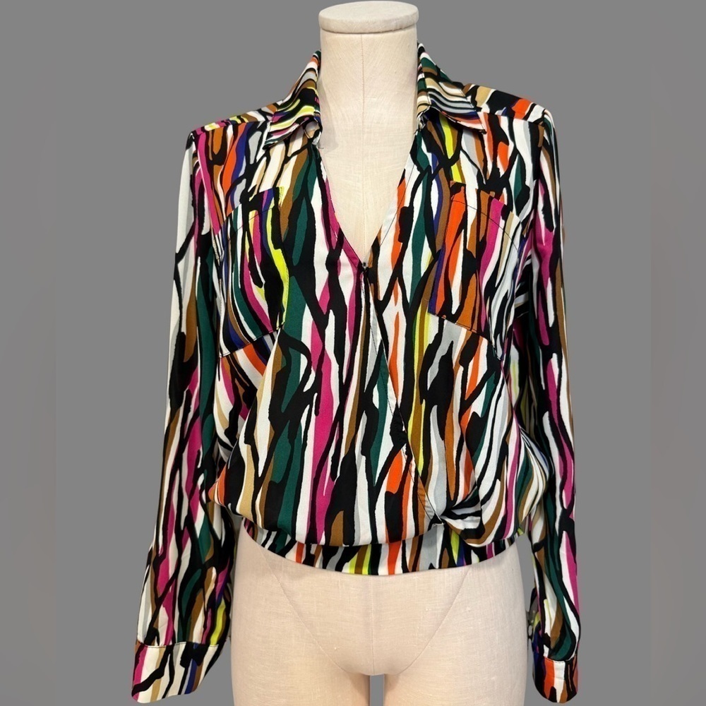 GABRIELLE UNION NEW YORK & CO woman’s multicolor long sleeve surplice blouse